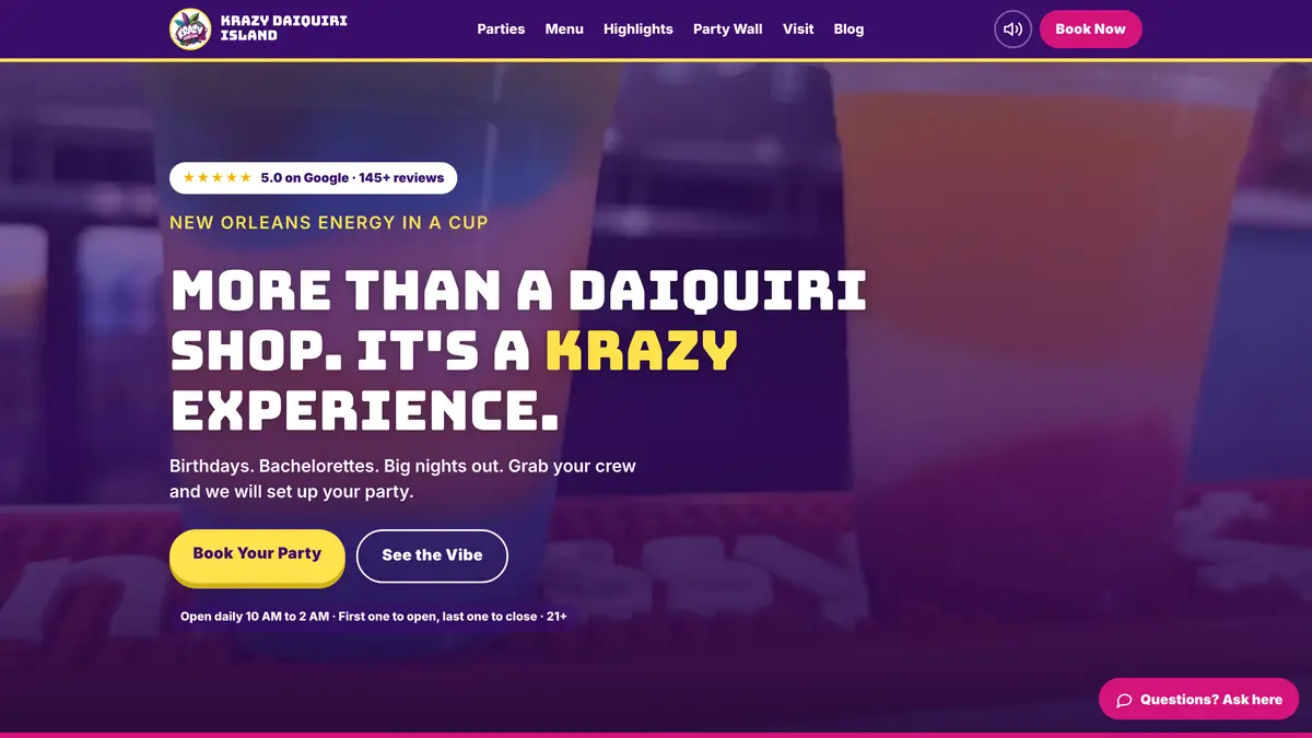 Sitio de Krazy Daiquiri Island después de que NLG lo renovó